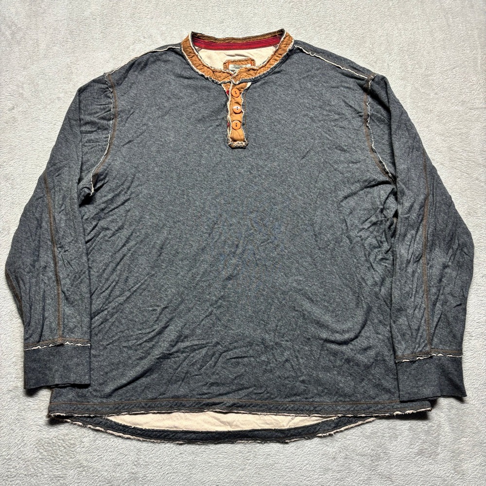 Carbon2Cobalt Henley Mens XLT Long Sleeve Grey Contrast Raw Edge EUC